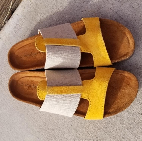 Sundance Golden Linen and Suede Cork Sandals Sz 41 - Picture 3 of 9